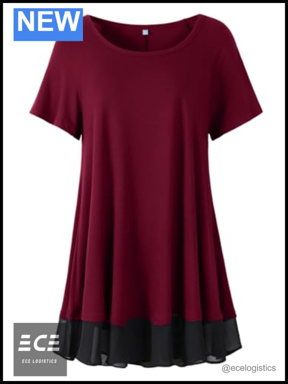 Plus Size Tunic Top Short Sleeve Flowy Shirt Lace Hem